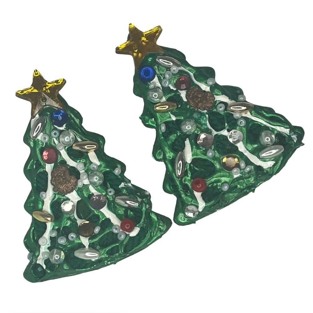 Vintage Christmas Holiday Decorated Tree Earrings